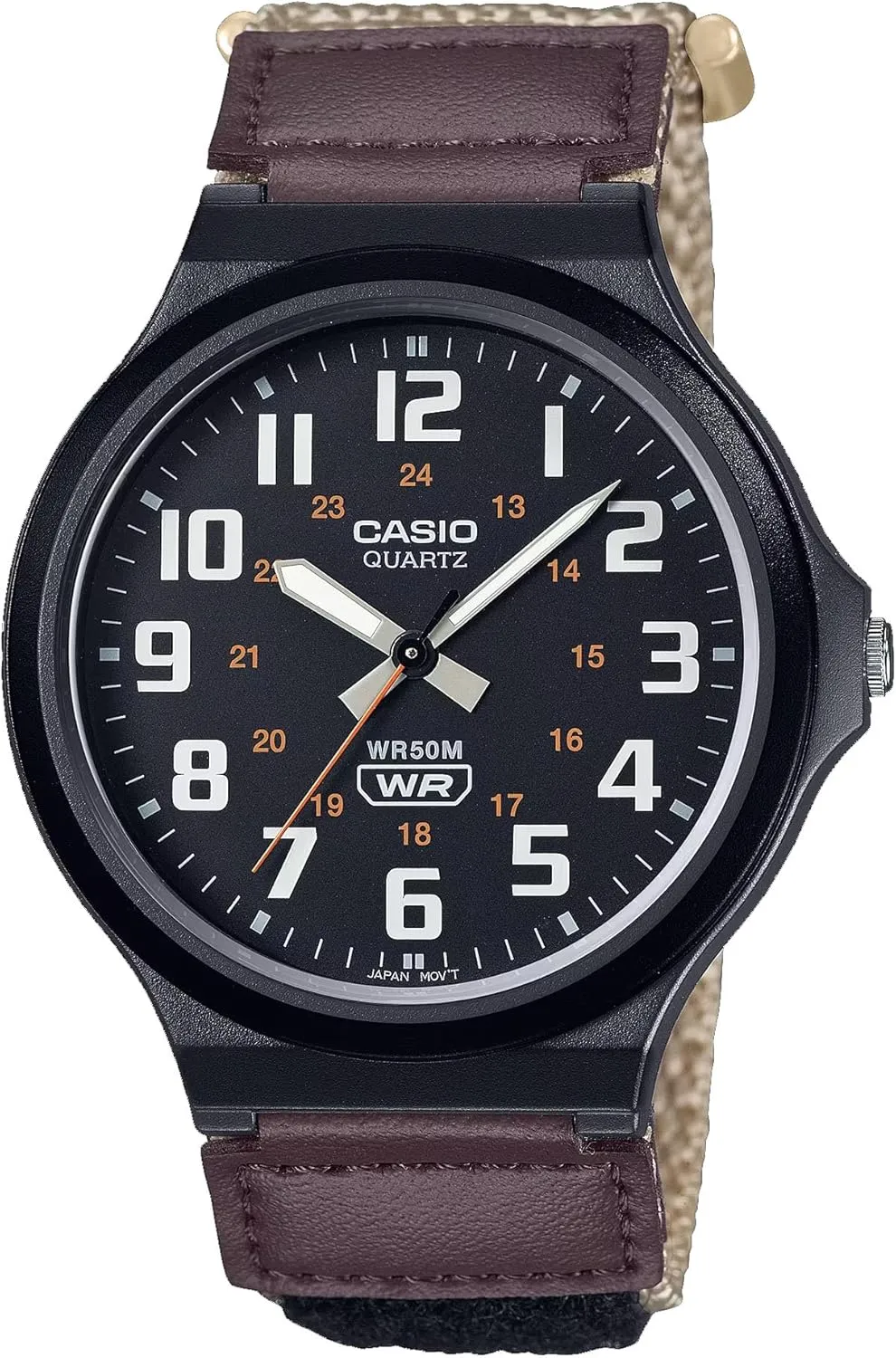 Casio MW240B-5BV Standard Classic Tan Velcro Strap Black Dial Watch