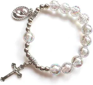 Catholic Rosary Prayer Necklace Pendants Bracelets Acrylic Beads Chain Religious Jewelry For Women Girls