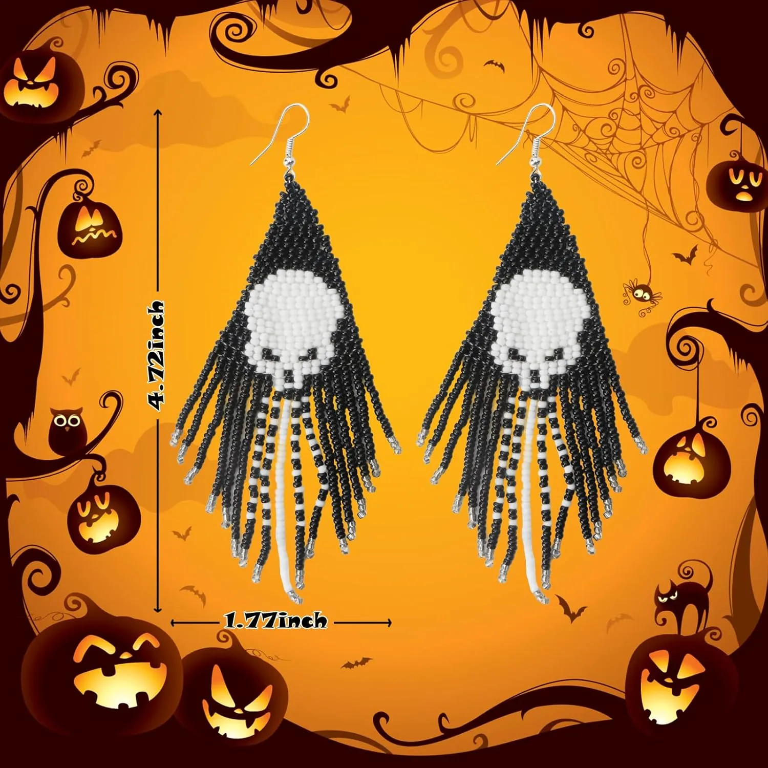 CAVETEE Halloween Earrings for Women,Dangle Earrings Braided Beaded Handcrafted Tassel Earrings for Women Girls