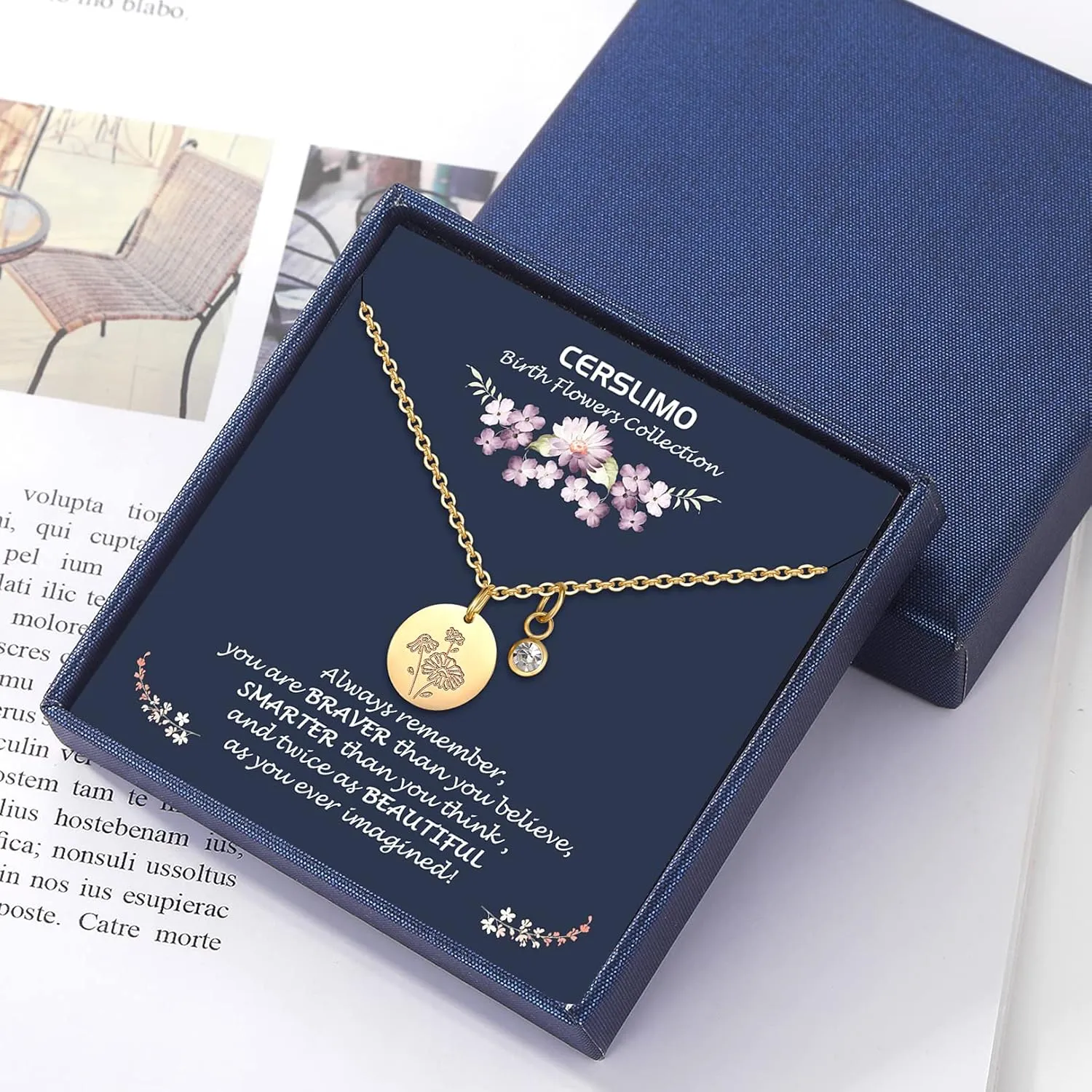 CERSLIMO Birthday Gifts for Her Birth Flower Necklaces, 18K Gold Plated Dainty Birth Month Floral Birthstone Disc Coin Pendant Necklaces | Women Wildflower Jewelry Gifts for Valentines Anniversary
