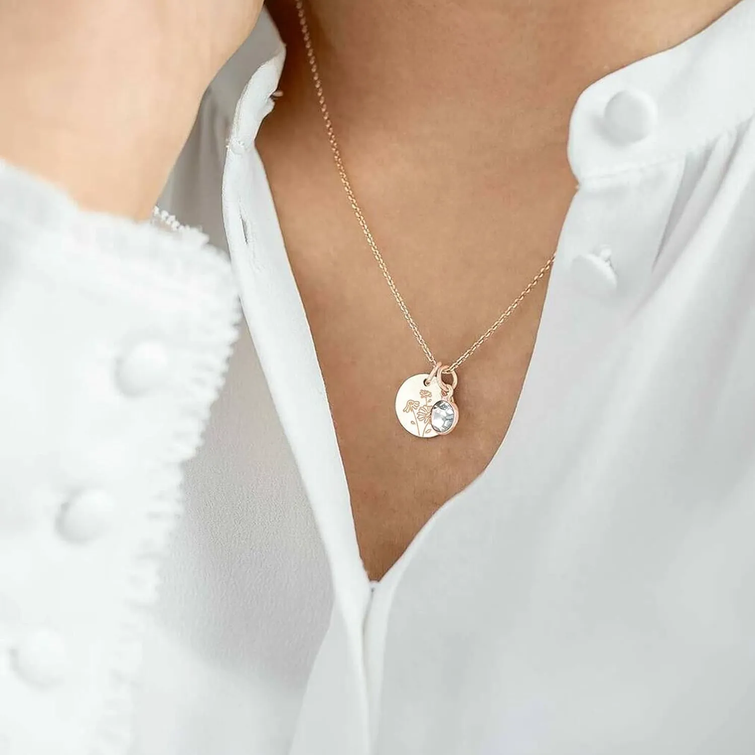 CERSLIMO Birthday Gifts for Her Birth Flower Necklaces, 18K Gold Plated Dainty Birth Month Floral Birthstone Disc Coin Pendant Necklaces | Women Wildflower Jewelry Gifts for Valentines Anniversary