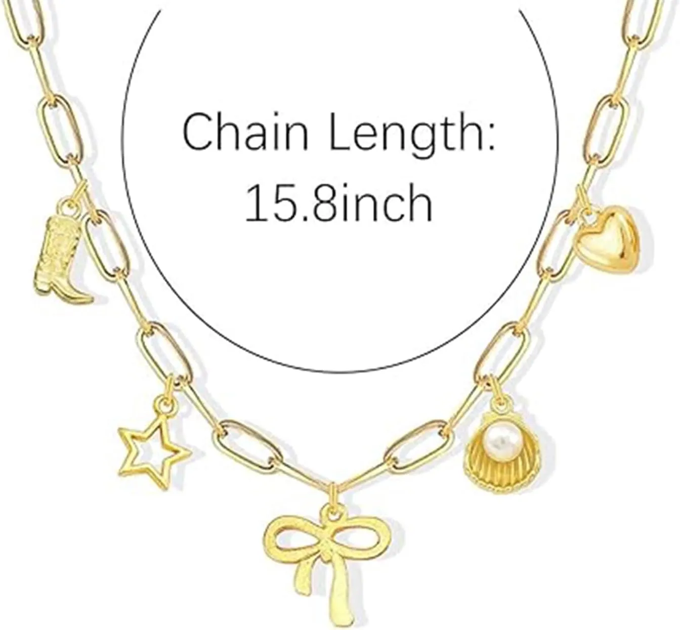 Charm Necklace for Women Summer Beachy Seashell Necklaces Dainty Gold Paperclip Chain Necklace Trendy Heart Star Bow Shell Charm Necklaces Beach Jewelry for Women Summer Vacation