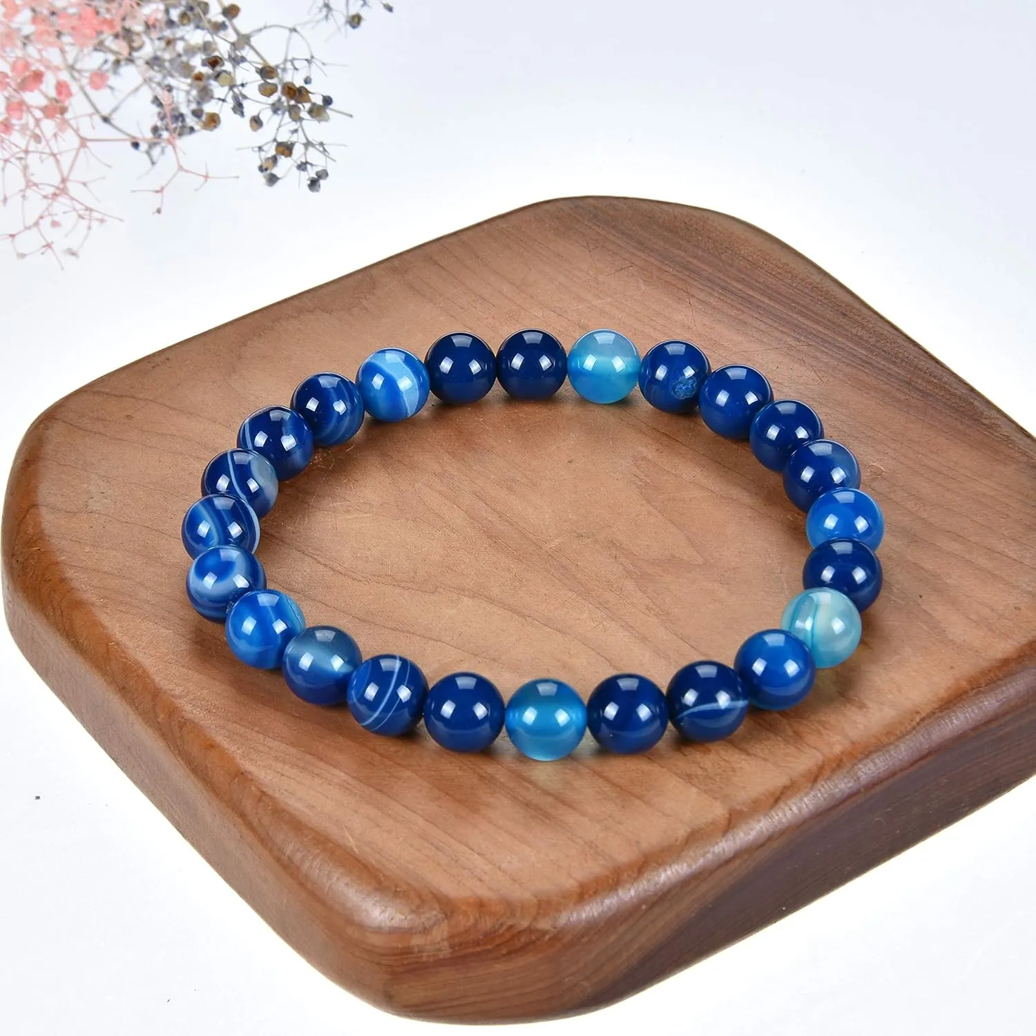 Cherry Tree Collection Gemstone Beaded Stretch Bracelet 8mm Round Beads 7"