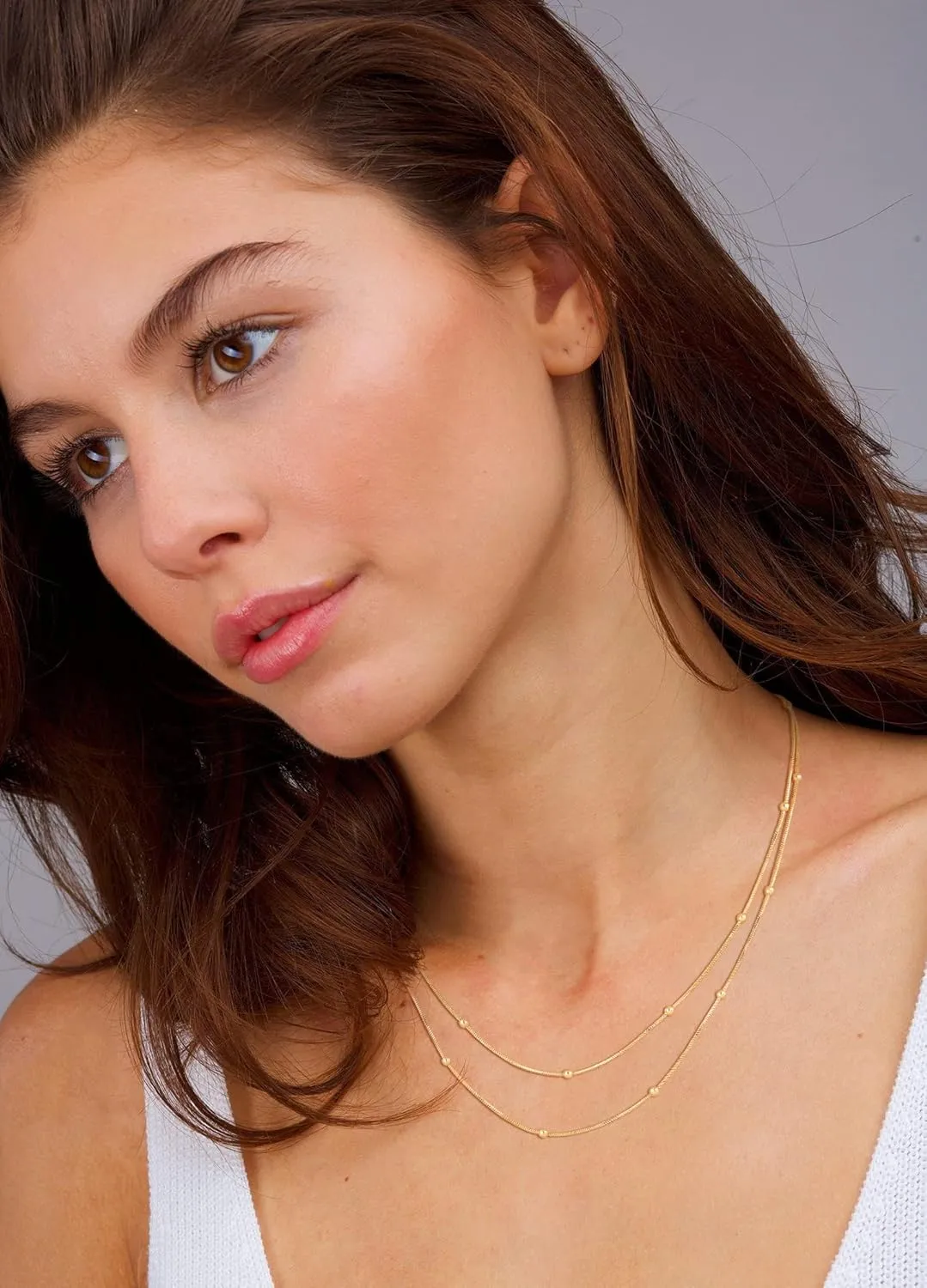 CHESKY Dainty Gold Necklace for Women, Trendy 14k Gold Plated/Sterling Silver Satellite Choker Necklace Thin Beaded Layered Choker Necklaces Discs Paperclip Chain Necklaces Womens Simple Jewelry Gift