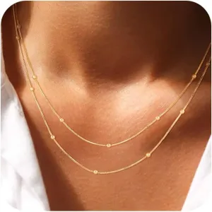 CHESKY Dainty Gold Necklace for Women, Trendy 14k Gold Plated/Sterling Silver Satellite Choker Necklace Thin Beaded Layered Choker Necklaces Discs Paperclip Chain Necklaces Womens Simple Jewelry Gift