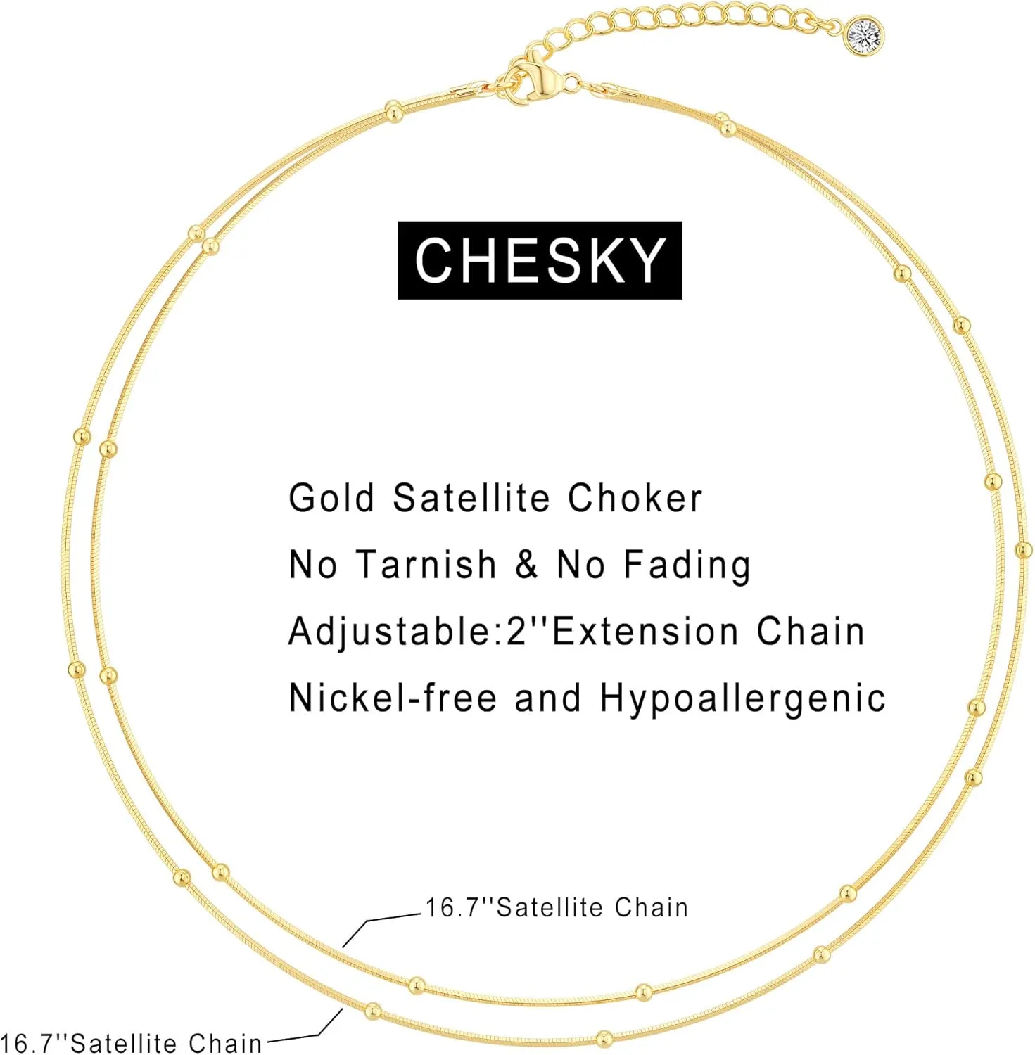 CHESKY Dainty Gold Necklace for Women, Trendy 14k Gold Plated/Sterling Silver Satellite Choker Necklace Thin Beaded Layered Choker Necklaces Discs Paperclip Chain Necklaces Womens Simple Jewelry Gift