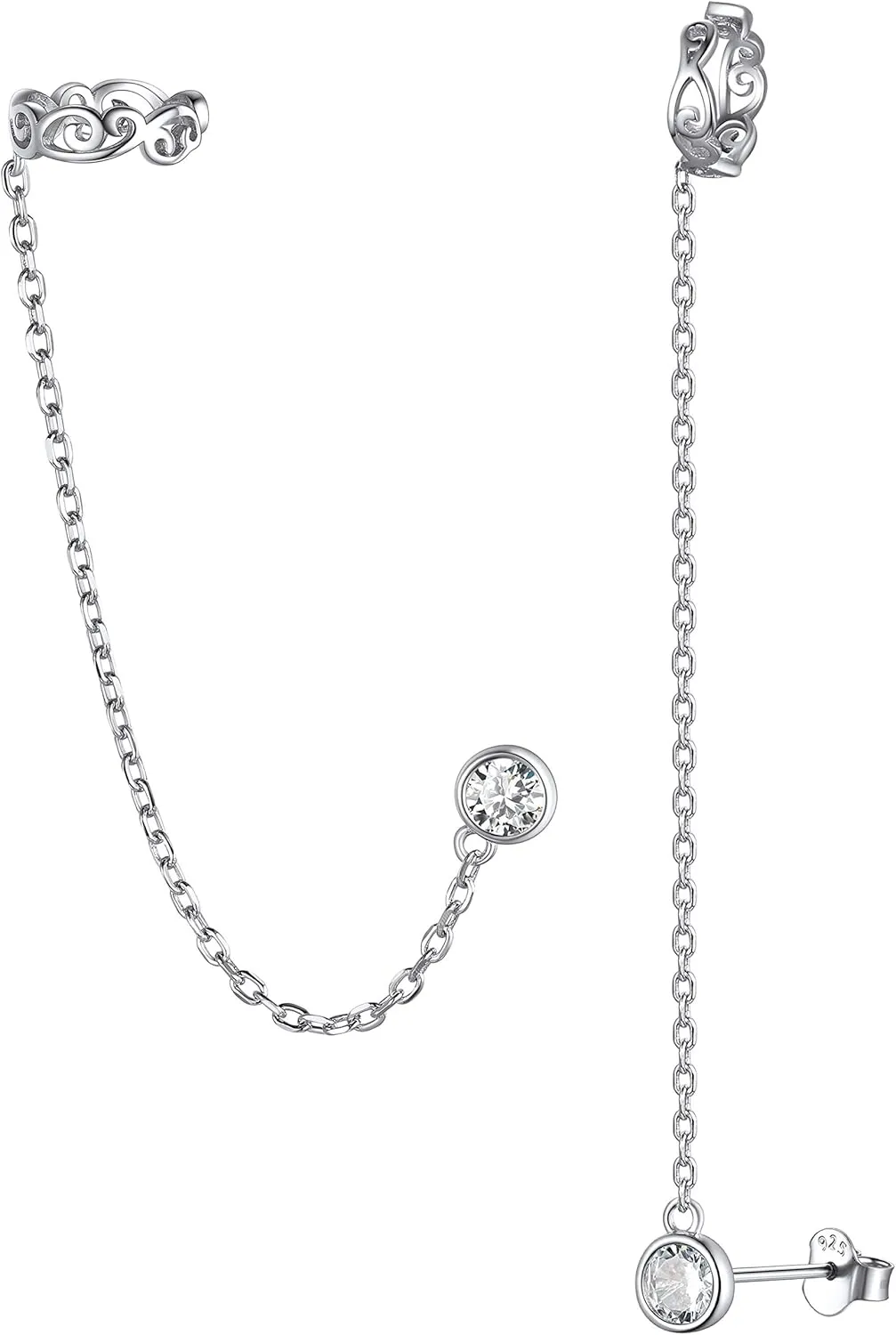 ChicSilver Small Cubic Zirconia Stud Earrings - Celtic Knot Ear Cuff Earrings Chain Sterling Silver Hypoallergenic CZ Earrings Studs Crystal Wrap Earrings for Women Crawler Earrings