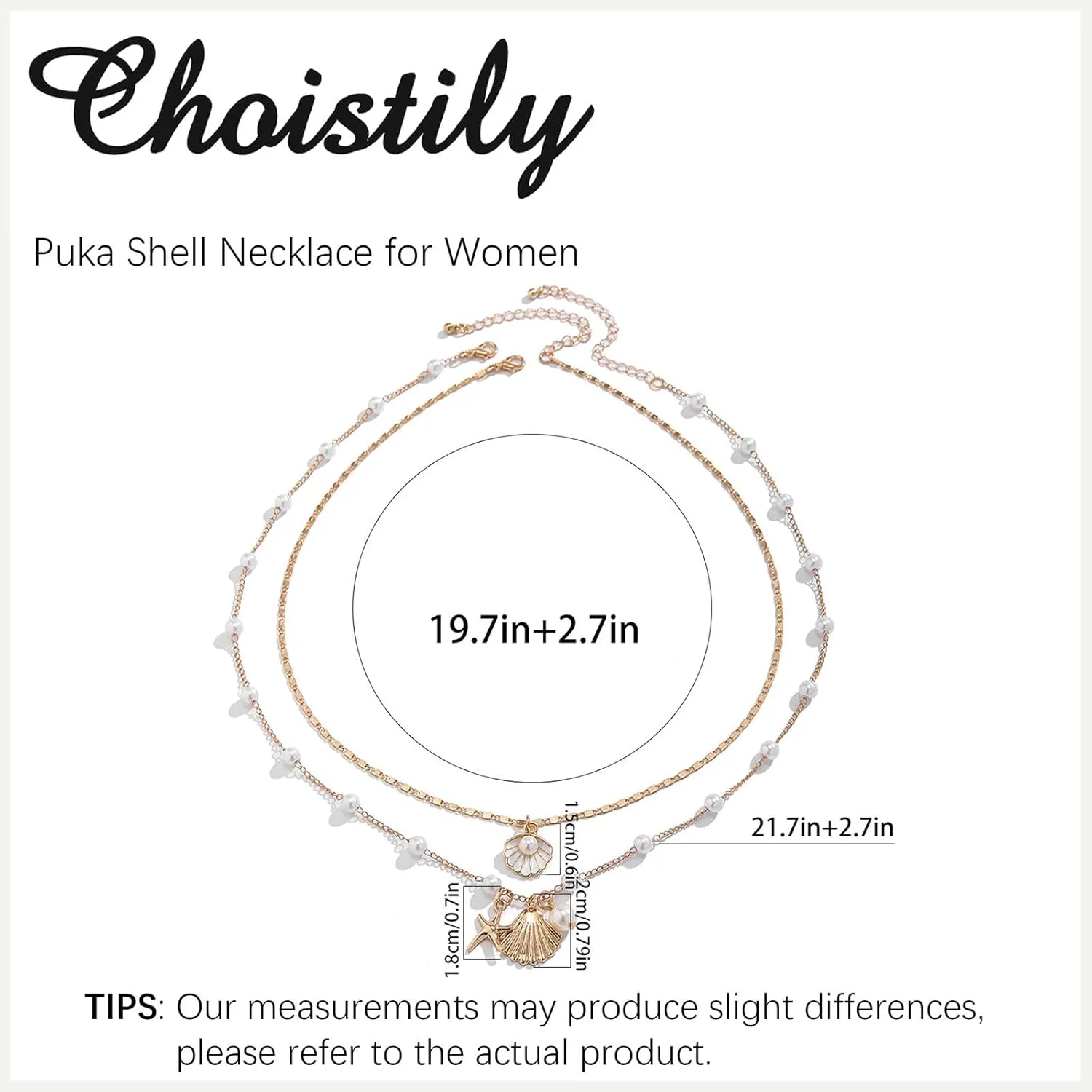 Choistily Seashell Necklace for Women Shell Charm Necklace Gold Starfish Beaded Necklace Beach Essentials Trendy Necklaces for Women Summer Jewelry Gifts for Women