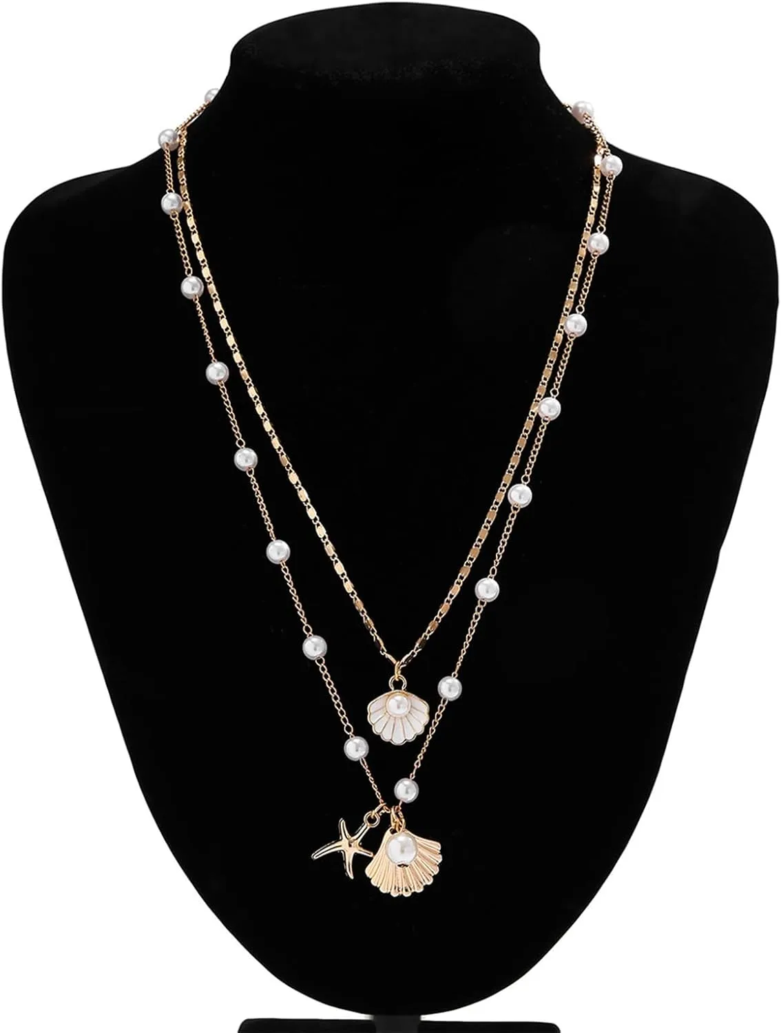 Choistily Seashell Necklace for Women Shell Charm Necklace Gold Starfish Beaded Necklace Beach Essentials Trendy Necklaces for Women Summer Jewelry Gifts for Women