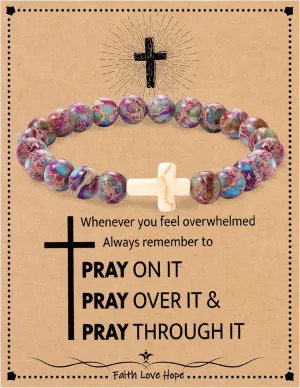 Christian Gifts for Women Cross Bracelets Imperial Nature Stone Bead Bracelet Confirmation Baptism Gifts for Teen Girls Easter Basket Stuffers for Teens Christmas Religious Jewelry