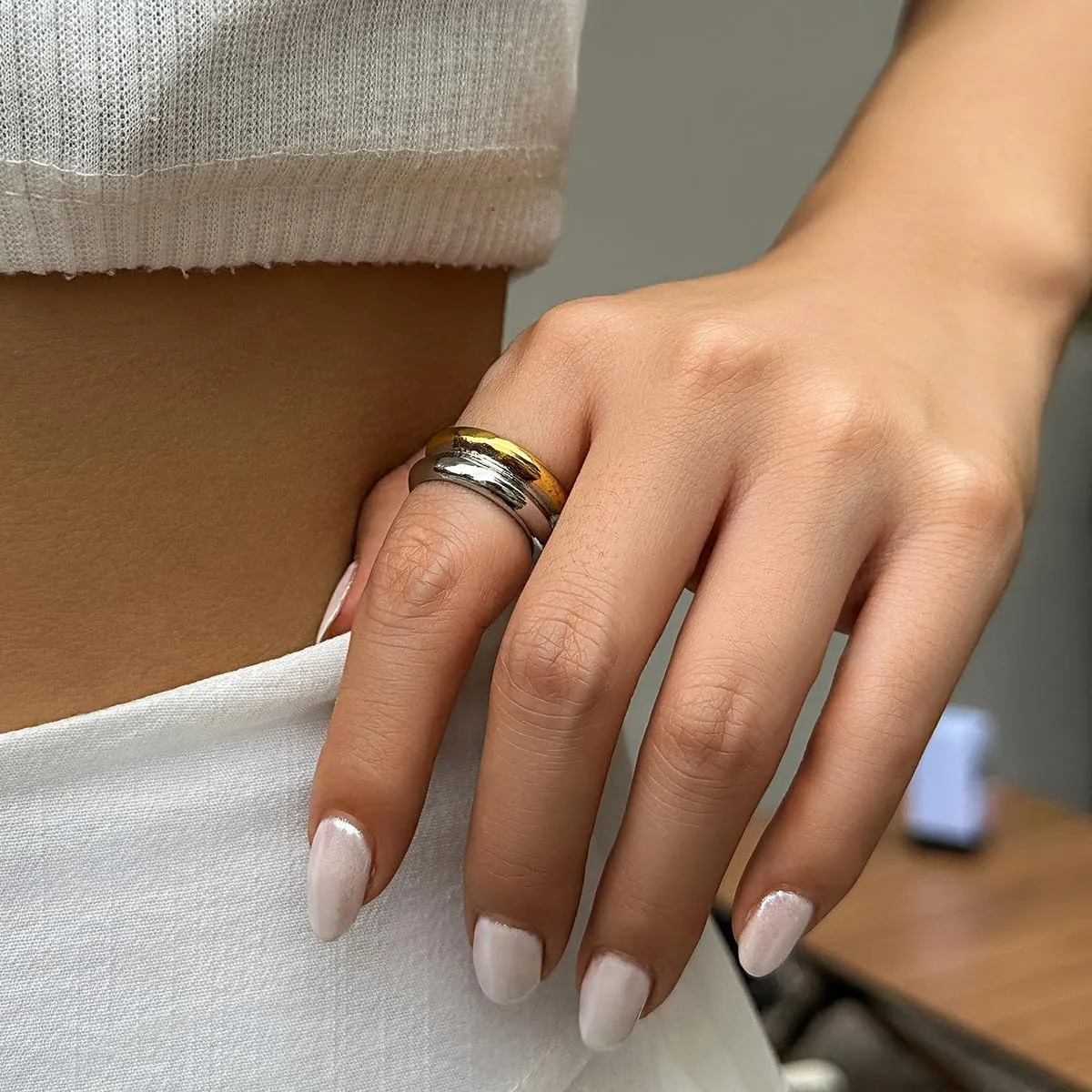 Chunky Gold & Silver Rings Set - Adjustable Thick Statement Rings for Women