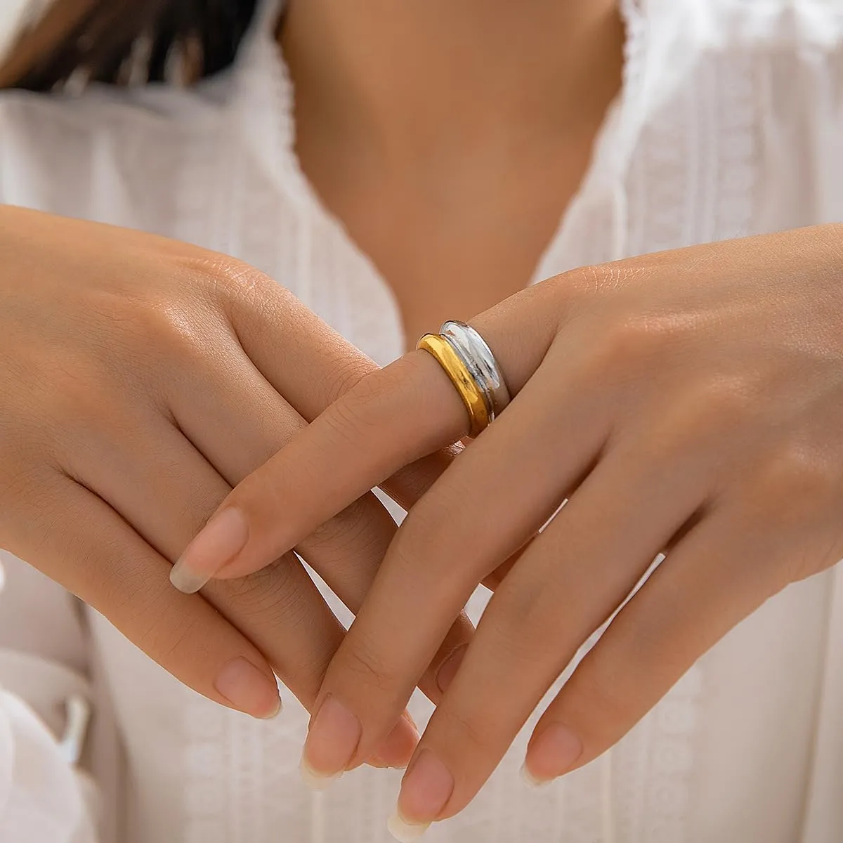 Chunky Gold & Silver Rings Set - Adjustable Thick Statement Rings for Women