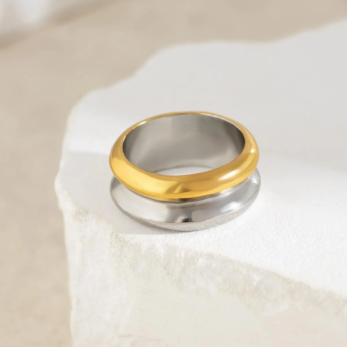 Chunky Gold & Silver Rings Set - Adjustable Thick Statement Rings for Women