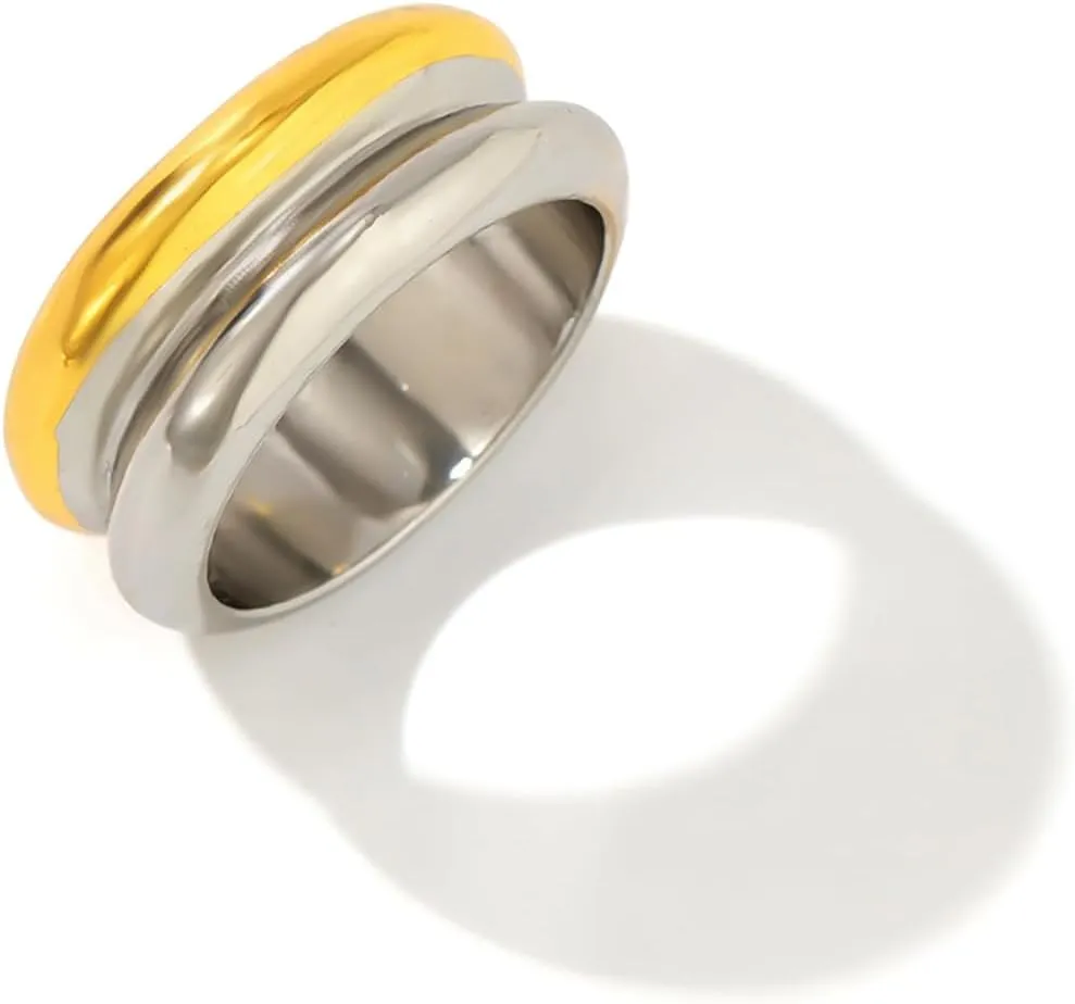 Chunky Gold & Silver Rings Set - Adjustable Thick Statement Rings for Women