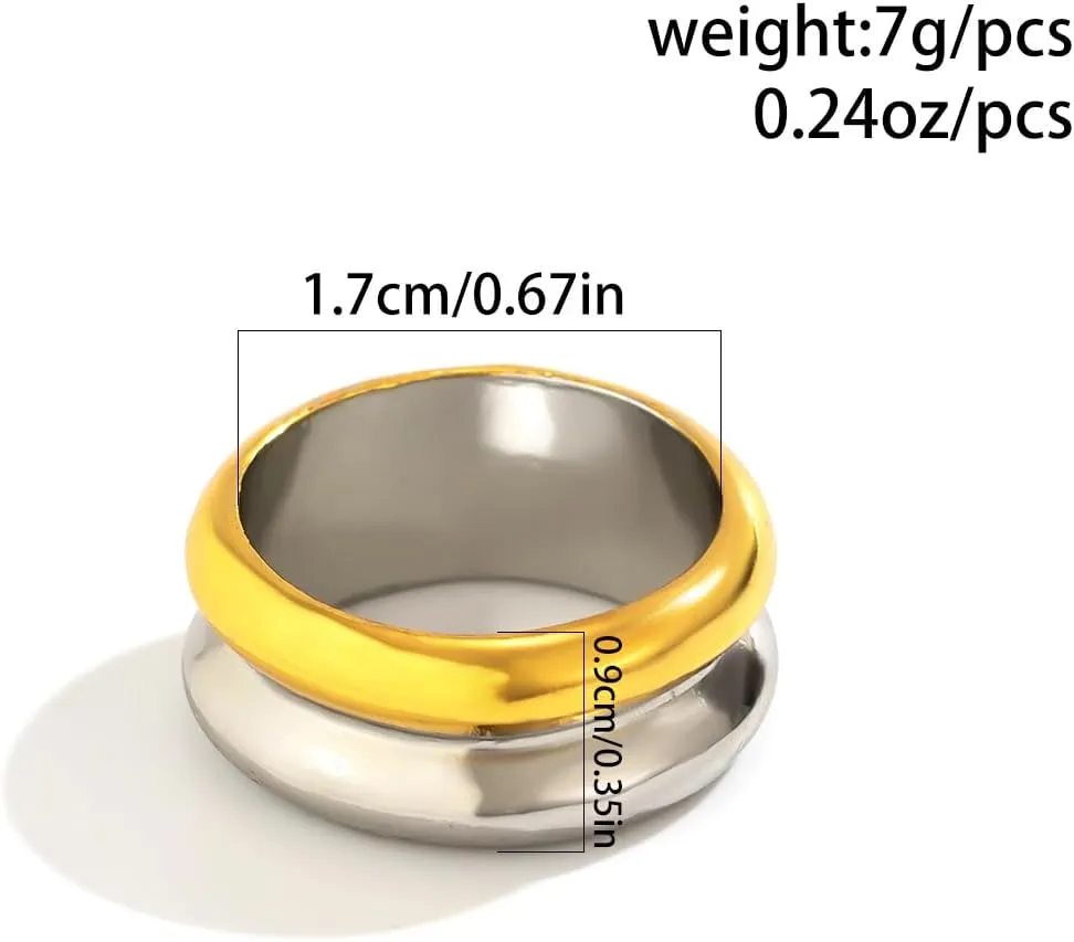 Chunky Gold & Silver Rings Set - Adjustable Thick Statement Rings for Women