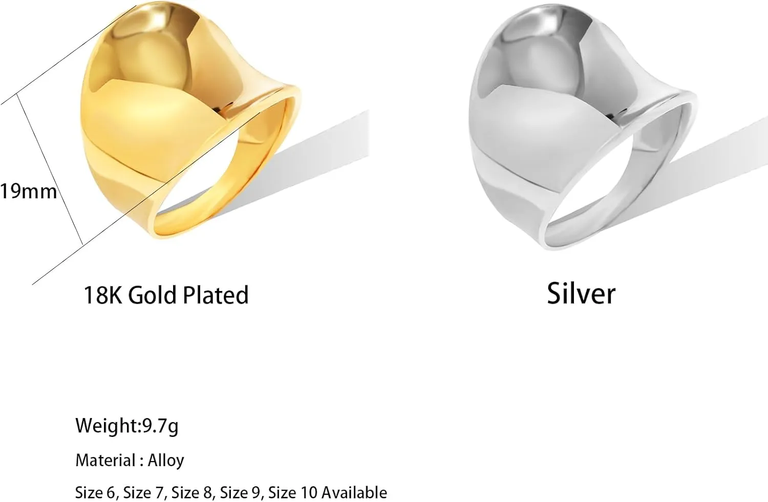 Chunky Gold Rings That Don't Tarnish Size 6-11 Silver Statement Rings for Women Bold Thick Chunky Rings Gold Silver Rings for Women