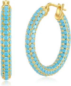 CiNily Hoop Earrings for Women Hypoallergenic, 14K Gold Plated 925 Sterling Silver Lightweight Mult-colors Crystal CZ Chunky Open Hoops Earrings Jewelry Gifts for Sensitive Ears 28mm/1.2"