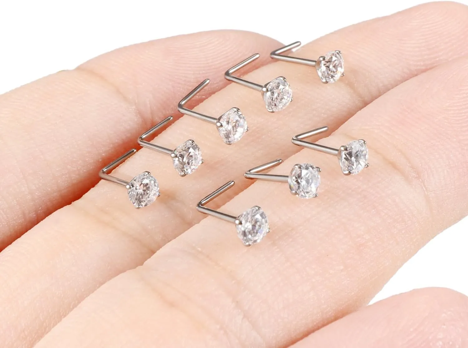 Cisyozi 22G 20G 18G Titanium Nose Rings Hypoallergenic L Shaped Nose Rings Studs CZ Nose Rings Piercings Jewelry for Women Men
