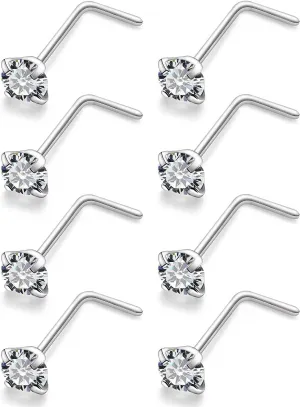 Cisyozi 22G 20G 18G Titanium Nose Rings Hypoallergenic L Shaped Nose Rings Studs CZ Nose Rings Piercings Jewelry for Women Men