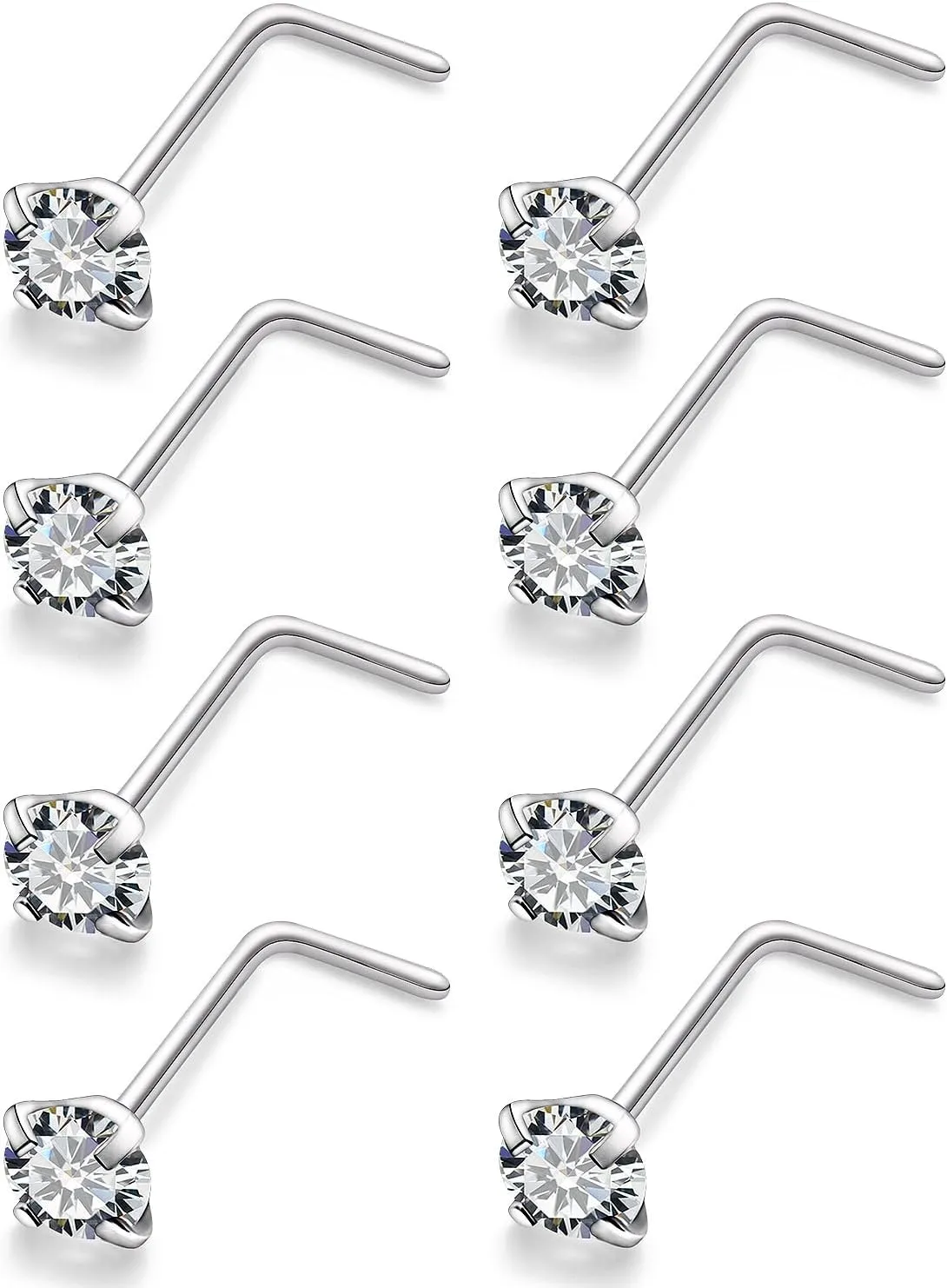 Cisyozi 22G 20G 18G Titanium Nose Rings Hypoallergenic L Shaped Nose Rings Studs CZ Nose Rings Piercings Jewelry for Women Men