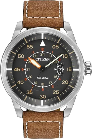 Citizen Mens Eco-Drive 3-Hand Date Avion Watch with Leather Strap (Style: AW1361:10H)