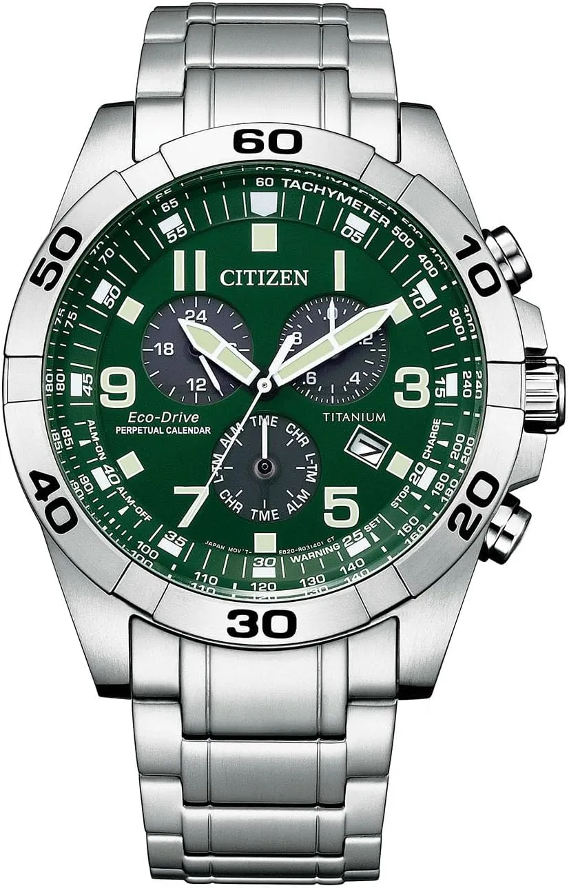 Citizen Men's Eco-Drive Sport Casual Brycen Chronograph Watch, Super Titanium, Perpetual Calendar, Tachymeter 12/24 Hour Time, Alarm, Date