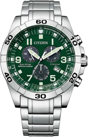 Citizen Men's Eco-Drive Sport Casual Brycen Chronograph Watch, Super Titanium, Perpetual Calendar, Tachymeter 12/24 Hour Time, Alarm, Date
