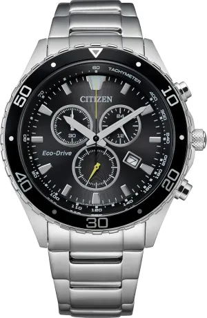 Citizen Men's Eco-Drive Weekender Chronograph Watch in Silver-tone Stainless Steel, Black Dial (Model: AT2387-52E)