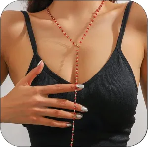 CJIAYUJEW Gothic Red Layered Y Necklace for Women,Vintage Punk Red Rhinestone Pendant Layered Necklaces Chunky Silver Long Chain Choker Necklaces Trendy Gothic Costume Party Necklace Jewelry