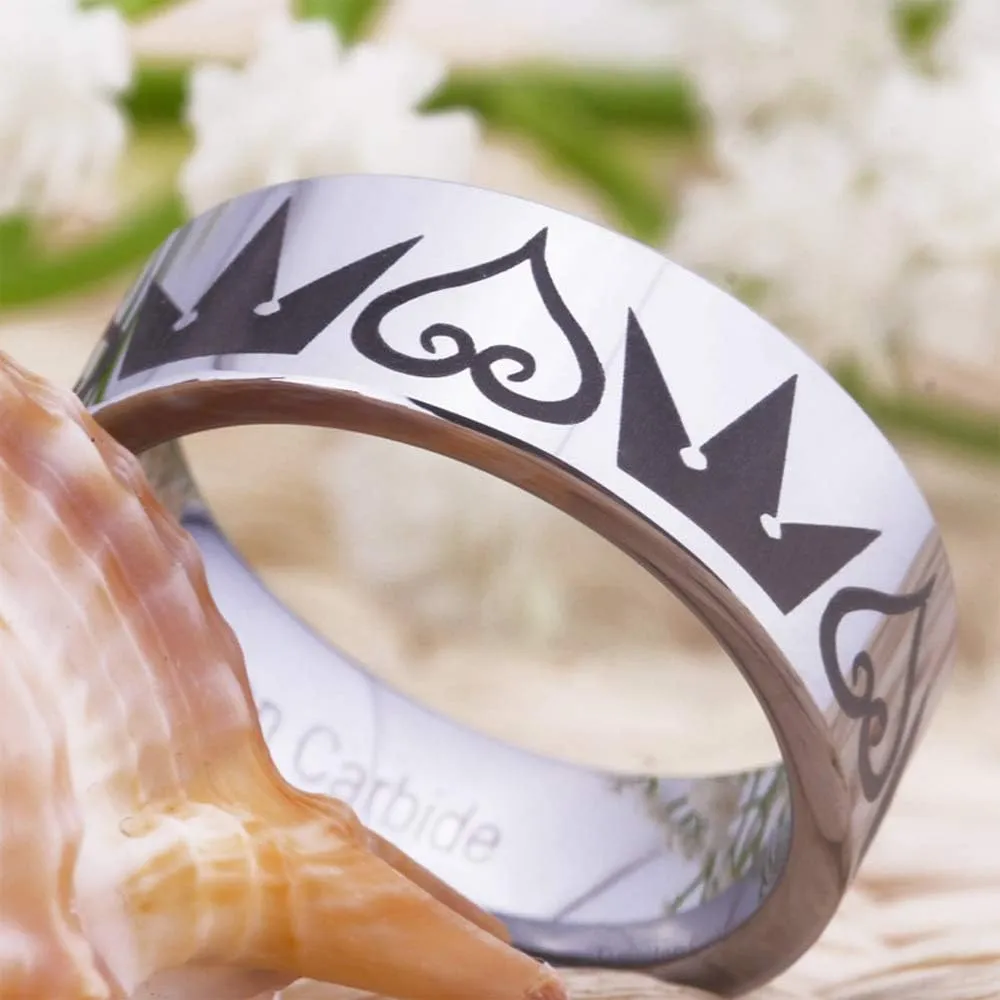 CLOUD DANCER Cosplay Jewelry 8mm Silver Pipe Kingdom Hearts & Crowns Design Ring Wedding Ring Engagement Ring-Free Inside Engraving