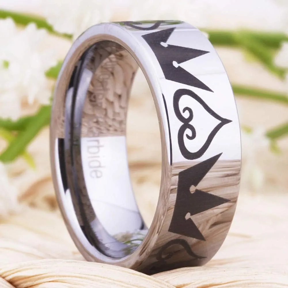 CLOUD DANCER Cosplay Jewelry 8mm Silver Pipe Kingdom Hearts & Crowns Design Ring Wedding Ring Engagement Ring-Free Inside Engraving