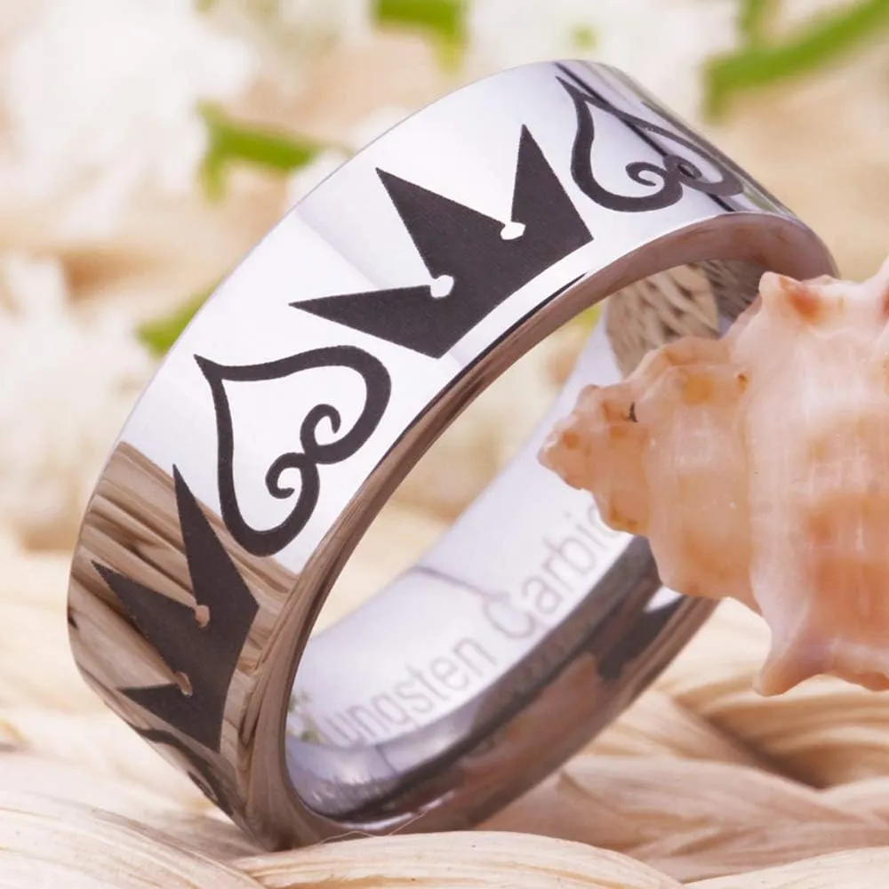 CLOUD DANCER Cosplay Jewelry 8mm Silver Pipe Kingdom Hearts & Crowns Design Ring Wedding Ring Engagement Ring-Free Inside Engraving