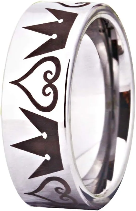 CLOUD DANCER Cosplay Jewelry 8mm Silver Pipe Kingdom Hearts & Crowns Design Ring Wedding Ring Engagement Ring-Free Inside Engraving
