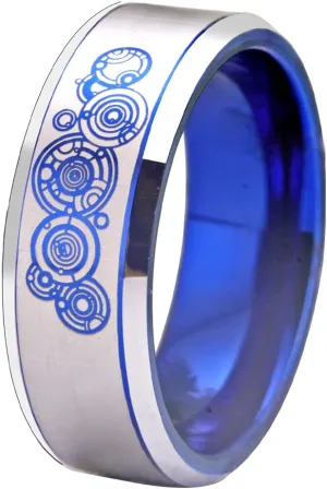 CLOUD DANCER Doctor Who Brand Tungsten Carbide Ring 8mm Width Blue with Silver Edge Ring for Wedding - Free Customized Engraving