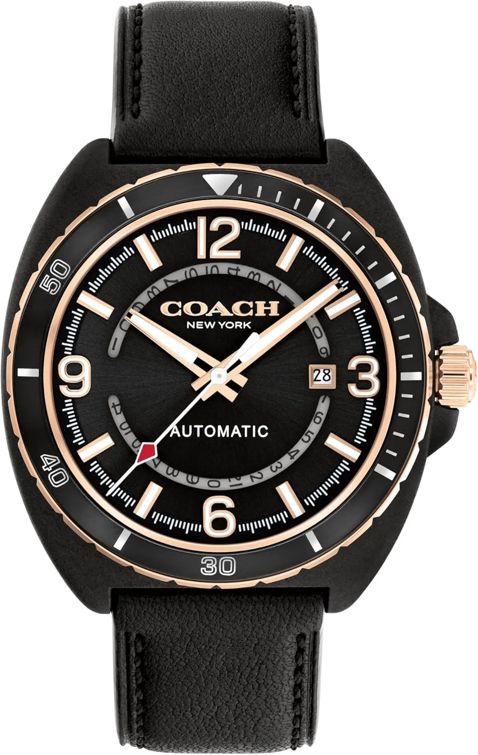 COACH Charter Men's Sport Automatic Watch - Calfskin Leather Strap - Self-Winding - Premium Fashion - Gift for Him, 44.5mm
