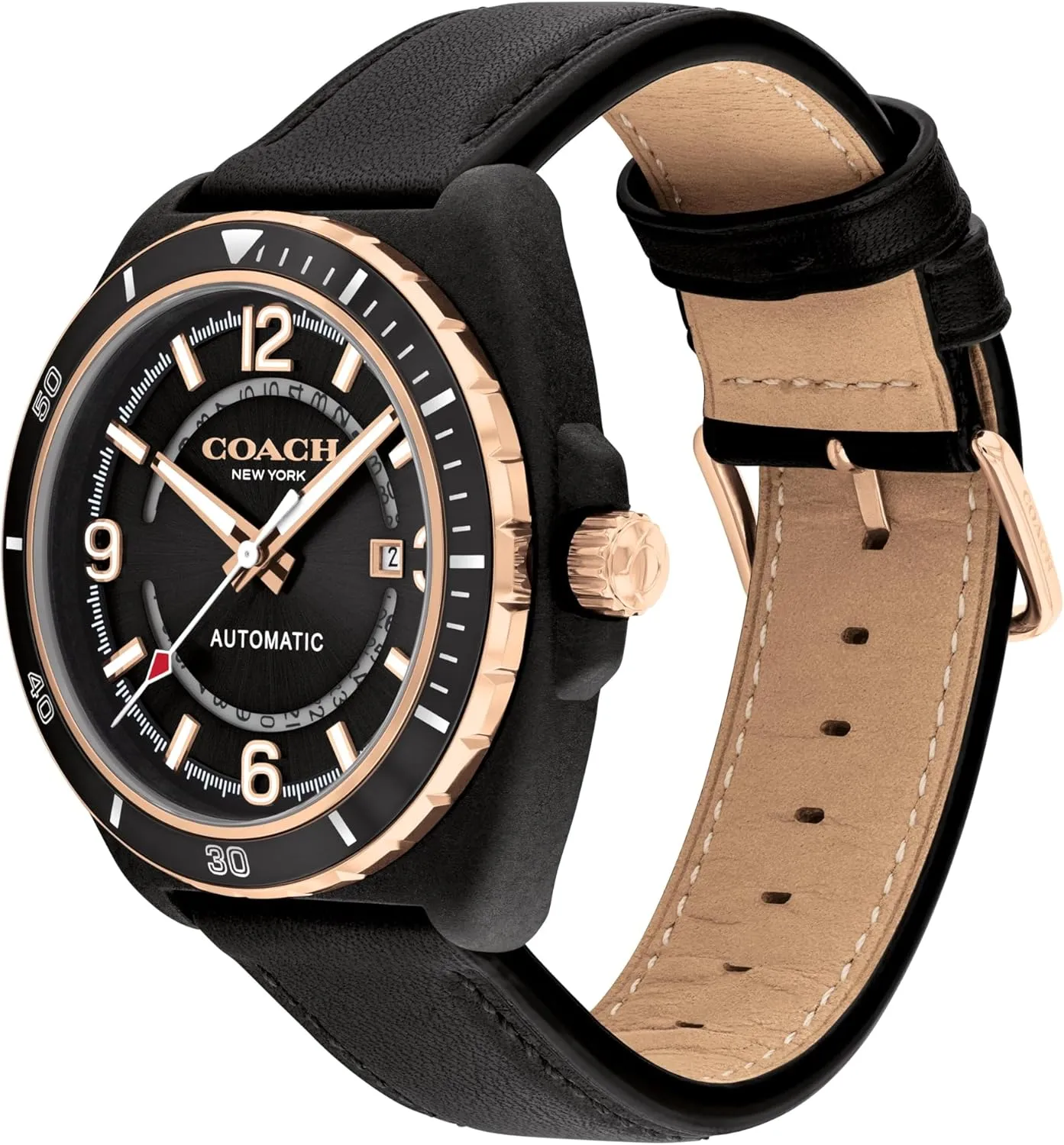 COACH Charter Men's Sport Automatic Watch - Calfskin Leather Strap - Self-Winding - Premium Fashion - Gift for Him, 44.5mm