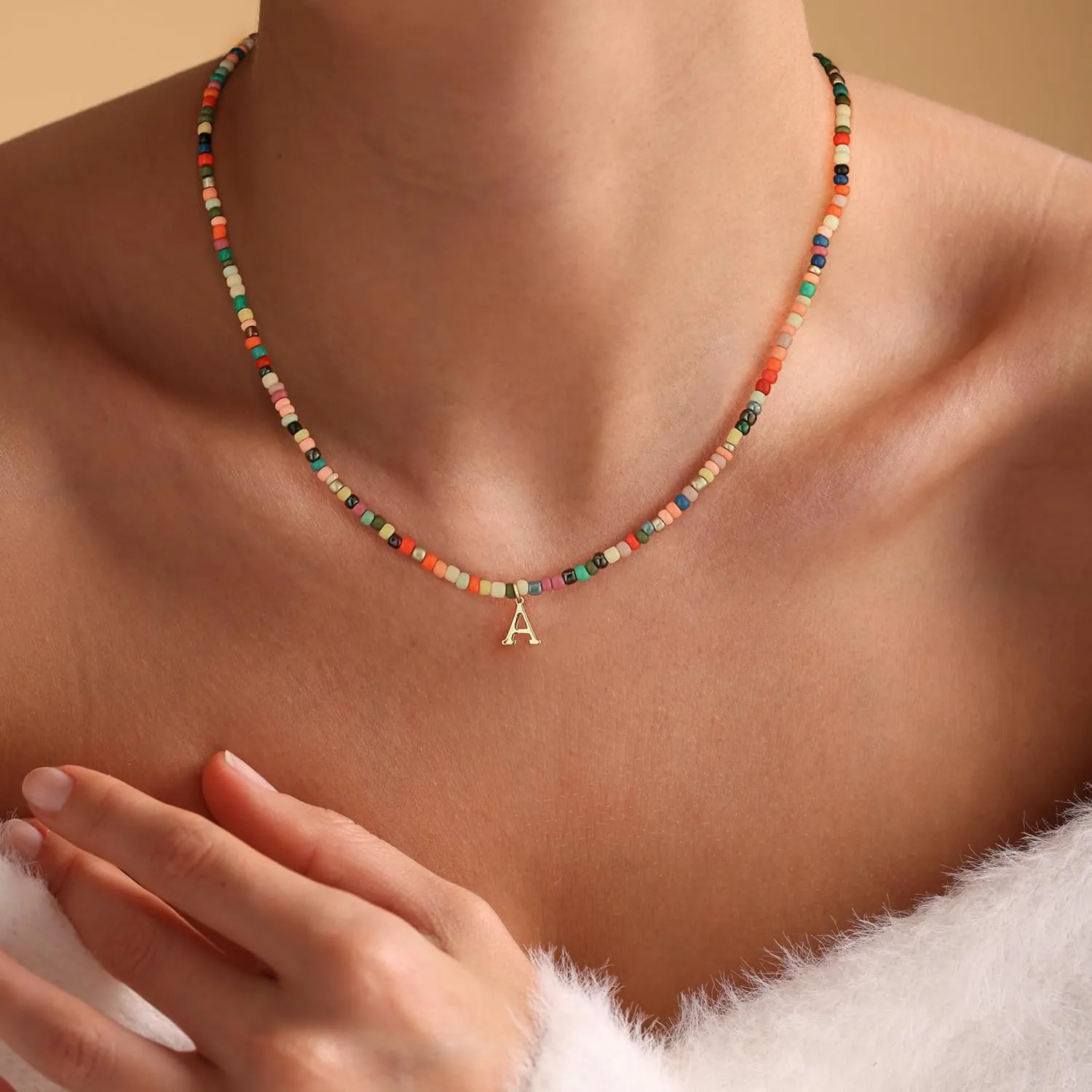 Colorful Initial Necklaces for Women, 14k Gold Plated Summer Initial Necklace Cute Beach Letter Necklace Personalized Gold Necklaces for Women Trendy Preppy Gold Jewelry for Womens