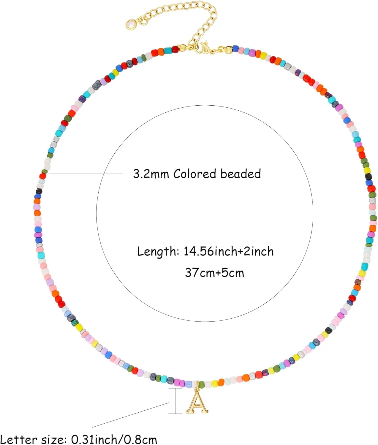 Colorful Initial Necklaces for Women, 14k Gold Plated Summer Initial Necklace Cute Beach Letter Necklace Personalized Gold Necklaces for Women Trendy Preppy Gold Jewelry for Womens