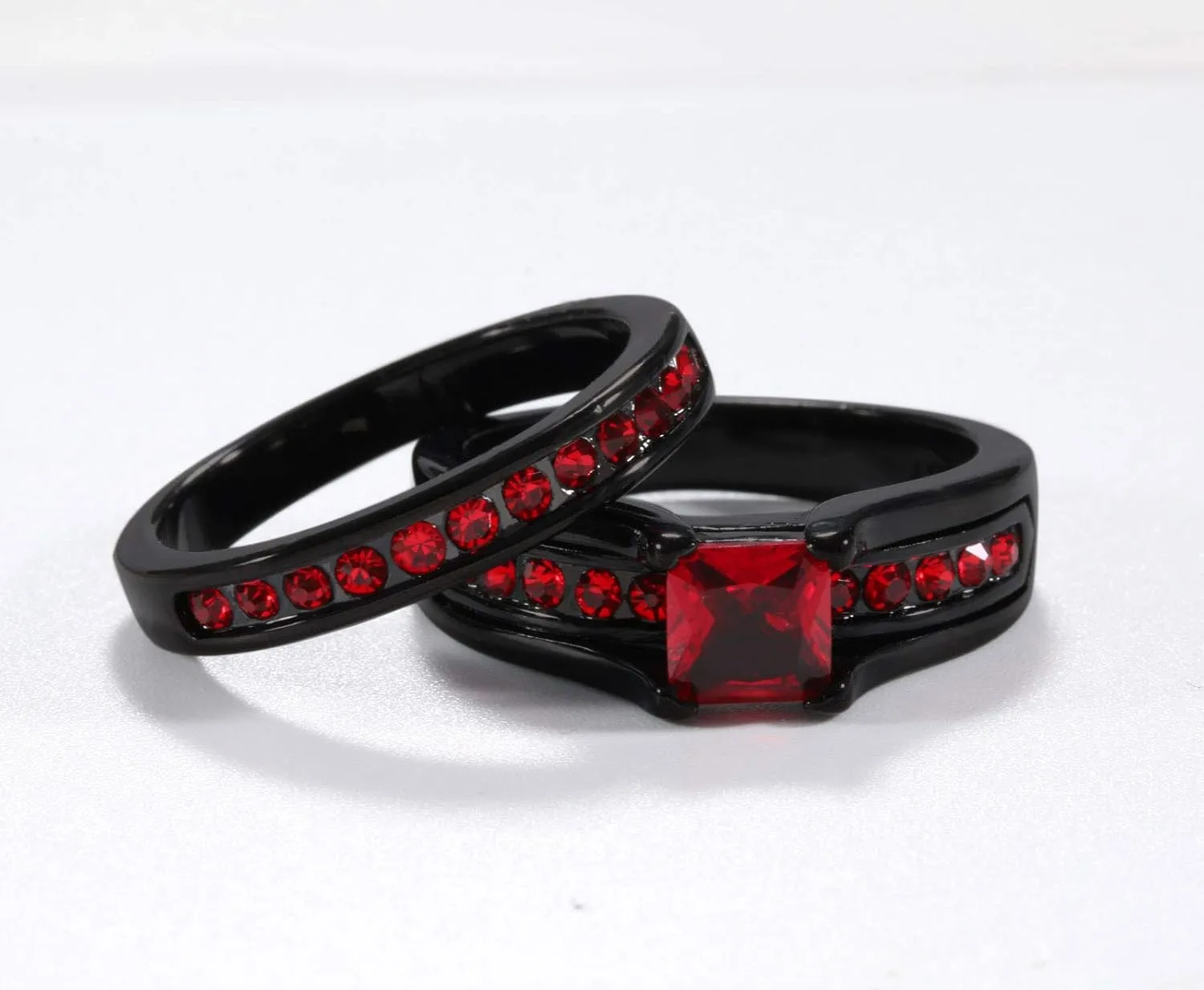Couple Rings His Her Wedding Ring Sets Matching Rings Purple CZ Black Rings Titanium Men Ring