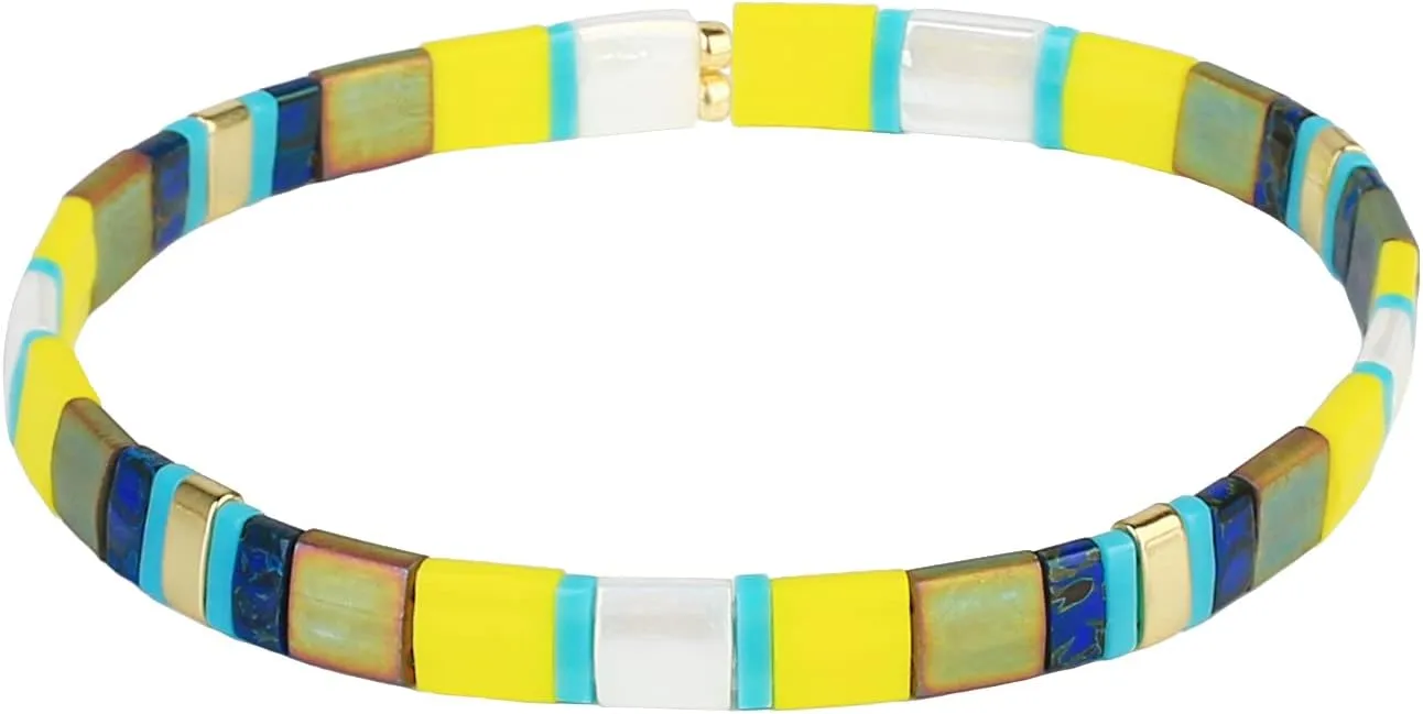 CQUAN CHI Women Stackable Tila Bead Bracelets Flat Bead Bracelet Boho Friendship Bracelets Stretch Bracelet 03B