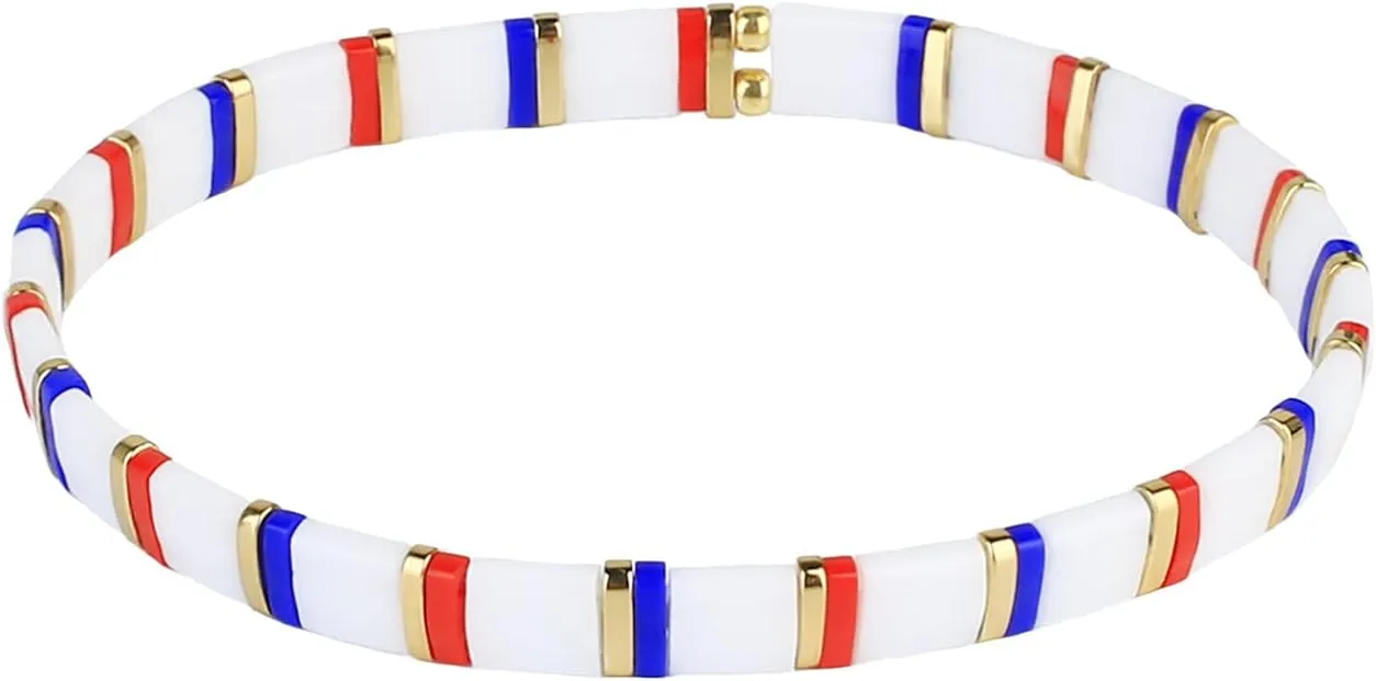 CQUAN CHI Women Stackable Tila Bead Bracelets Flat Bead Bracelet Boho Friendship Bracelets Stretch Bracelet 03K