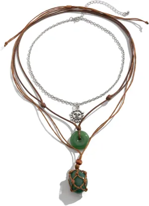 Crystal Holder Necklace for Women Natural Gemstone Crystal Pendant Necklace Handmade Boho Sun Necklace Summer Beach Jewelry Accessories