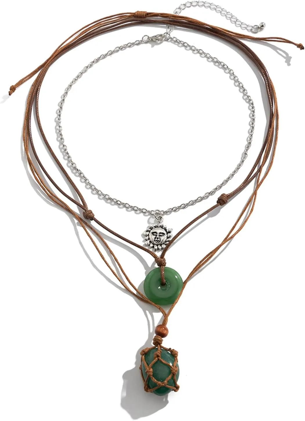 Crystal Holder Necklace for Women Natural Gemstone Crystal Pendant Necklace Handmade Boho Sun Necklace Summer Beach Jewelry Accessories