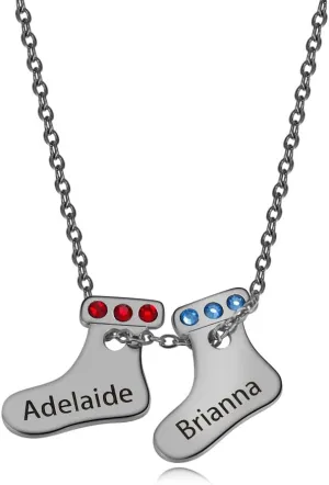 Custom Name Birthstones Christmas Necklace for Mom Christmas Necklaces for Women Christmas Stocking Necklace Christmas Gift Christmas Stocking Charms Necklace