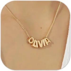 Custom Name Necklace with Curb Chain Personalized 18K Gold Plated Necklaces for Women Customized Jewelry Gifts for Mothers Day