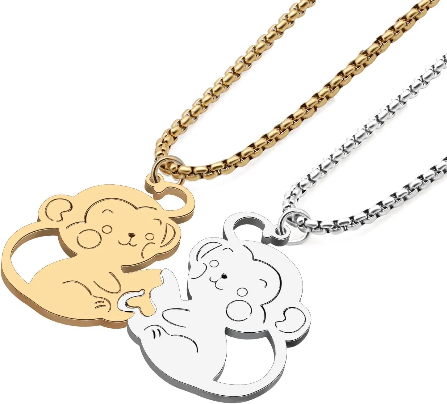 Cute Monkey Necklace Stainless Steel Pendant Matching Necklaces for Couples Women 18K Gold Jewelry Gifts