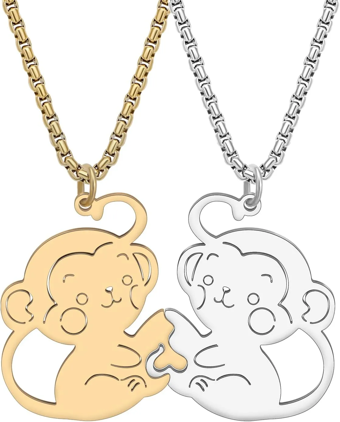 Cute Monkey Necklace Stainless Steel Pendant Matching Necklaces for Couples Women 18K Gold Jewelry Gifts