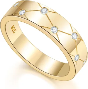 Dainty Eternity Wedding Rings for Women | Moissanite or Lab Grown Emerald 925 Sterling Silver 14K Gold Plated Stackable Band Non Tarnish | Birthday Jewelry Gifts for Her Size 5-10
