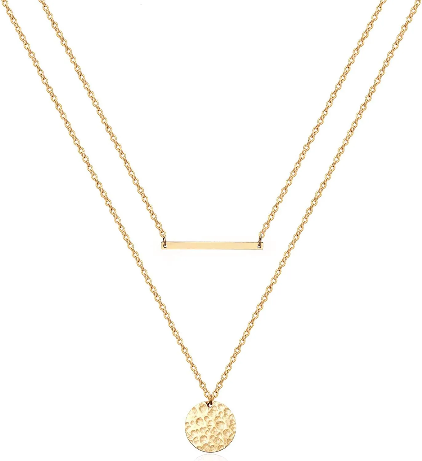 Dainty Gold Layered Bar Neckalce Moon Pendant Lariat Y Necklace 14K Gold Simple Necklace for Women