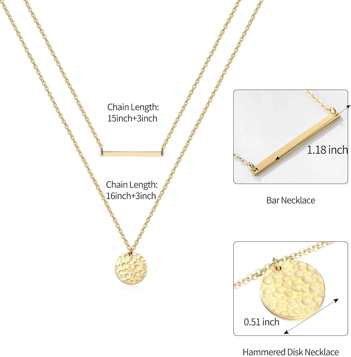 Dainty Gold Layered Bar Neckalce Moon Pendant Lariat Y Necklace 14K Gold Simple Necklace for Women